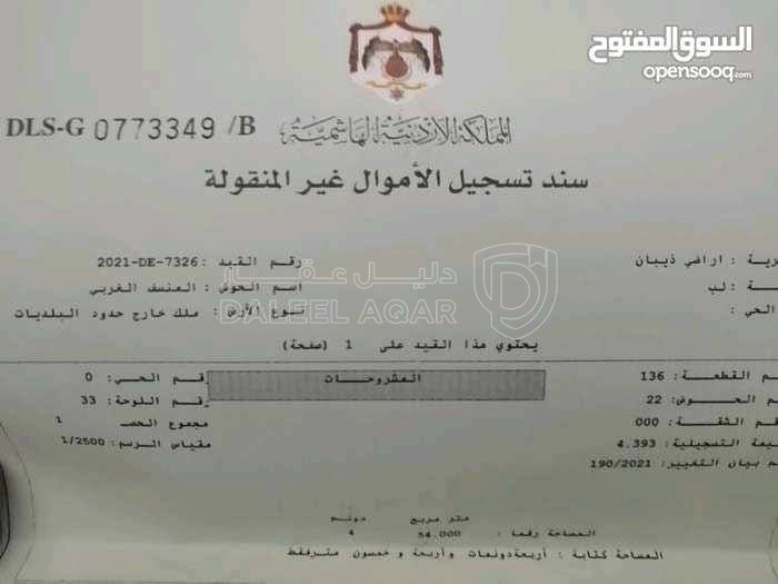 أرض في مادبا - لب - المنسف الغربي  - 9,000 دأ - صورة 1