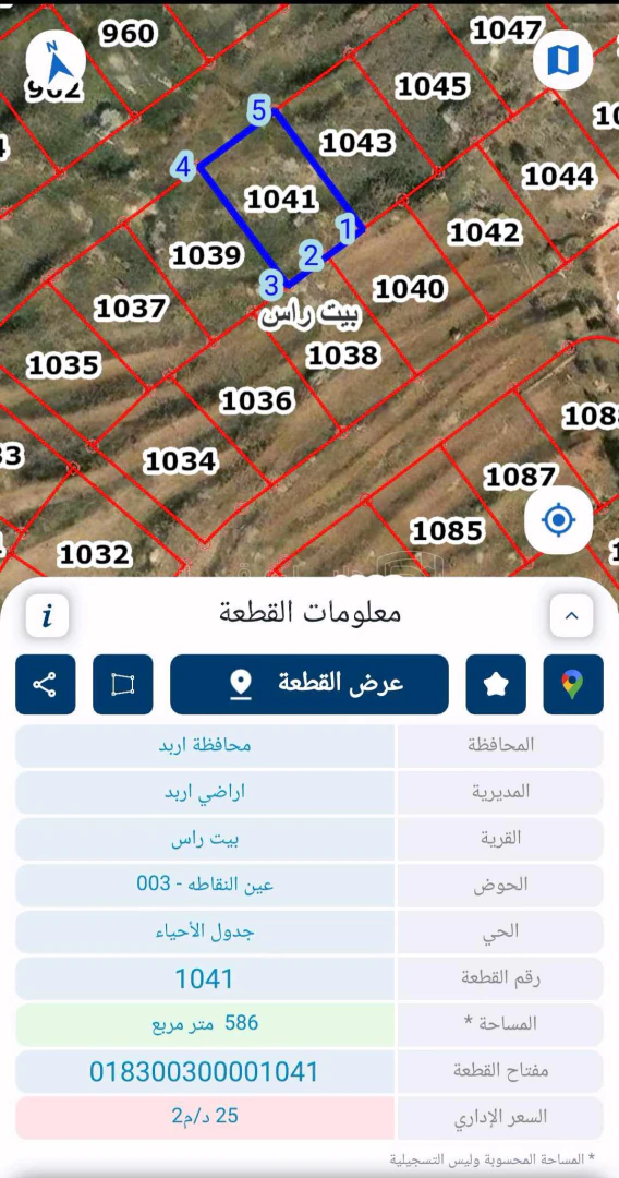 أرض في اربد .بيت راس.عين التقاطة.شمال بيت راش - 15,000 دأ - صورة 1