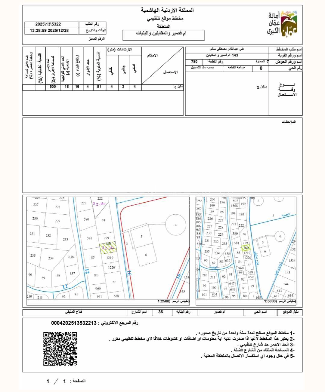 أرض في ‏قطعة ارض سكن ج مساحتها 515 متر مربع قرب منتزه يعقوب السلطي واجهة شرقية كوشان مستقل - 50,000 دأ - صورة 1