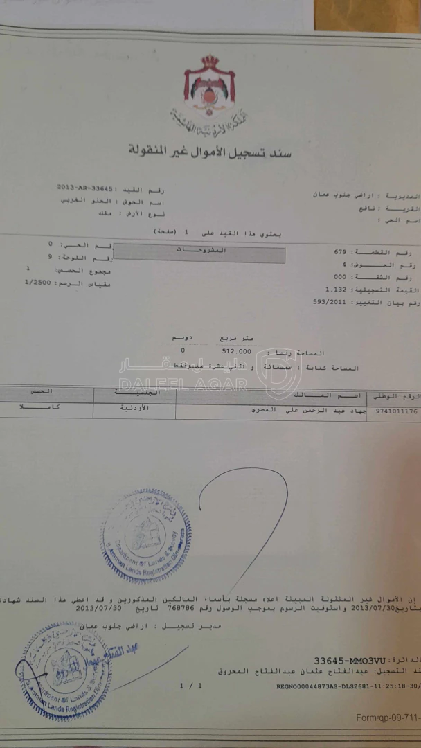 أرض في عمان جاوا قرية نافع خريبة السوق - 48,000 دأ - صورة 1