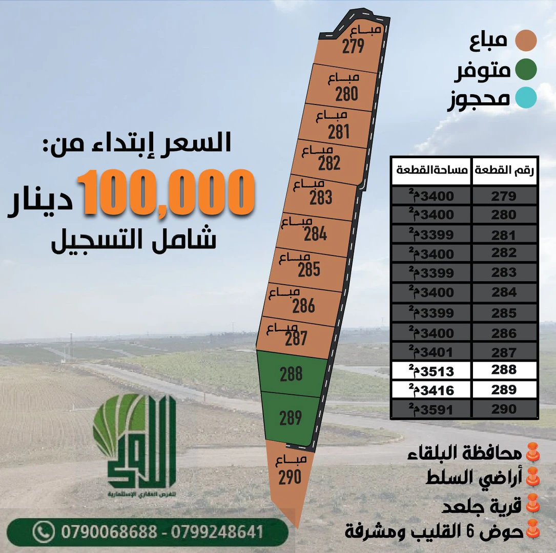 أرض في السلط. جلعد - 95,000 دأ - صورة 1