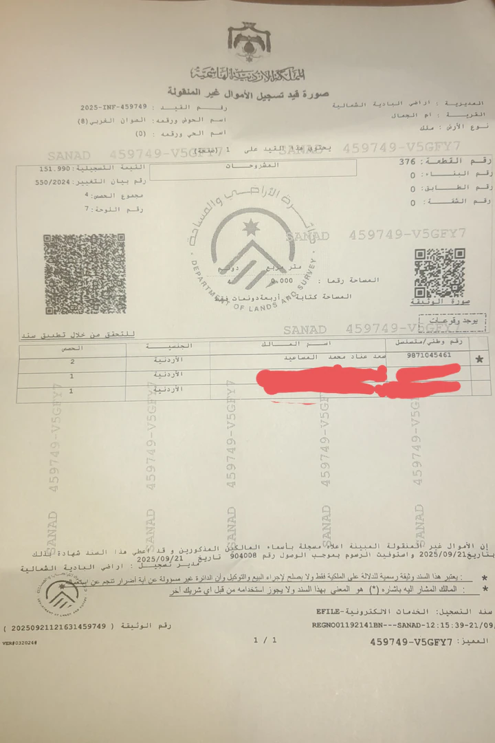 أرض في المفرق ام الجمال روضة الاميرة بسمة  - 9,000 دأ - صورة 1