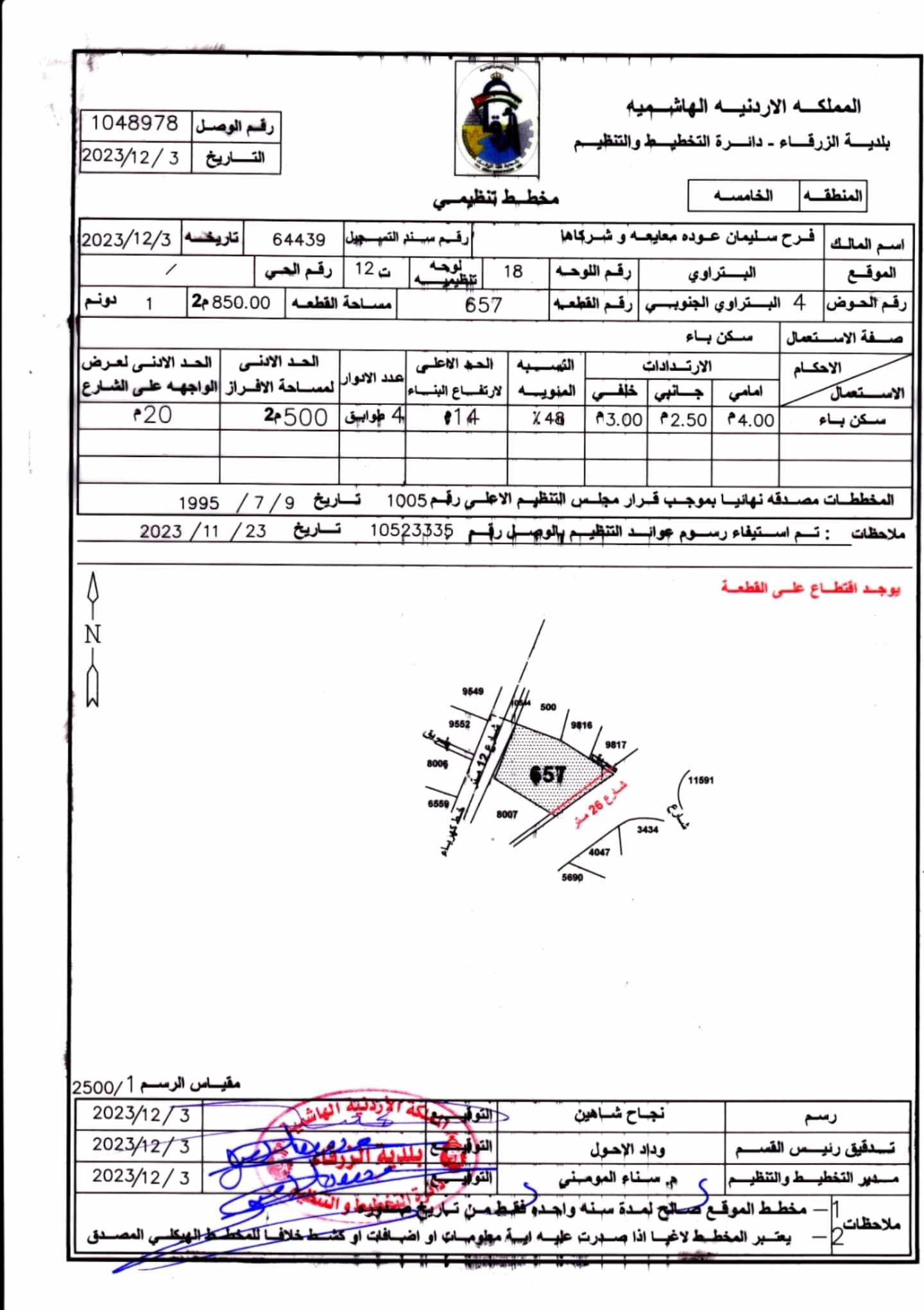 أرض في أرض للبيع الزرقاء البتراوي الجنوبي قطعه رقم ٦٥٧ - 185,000 دأ - صورة 1