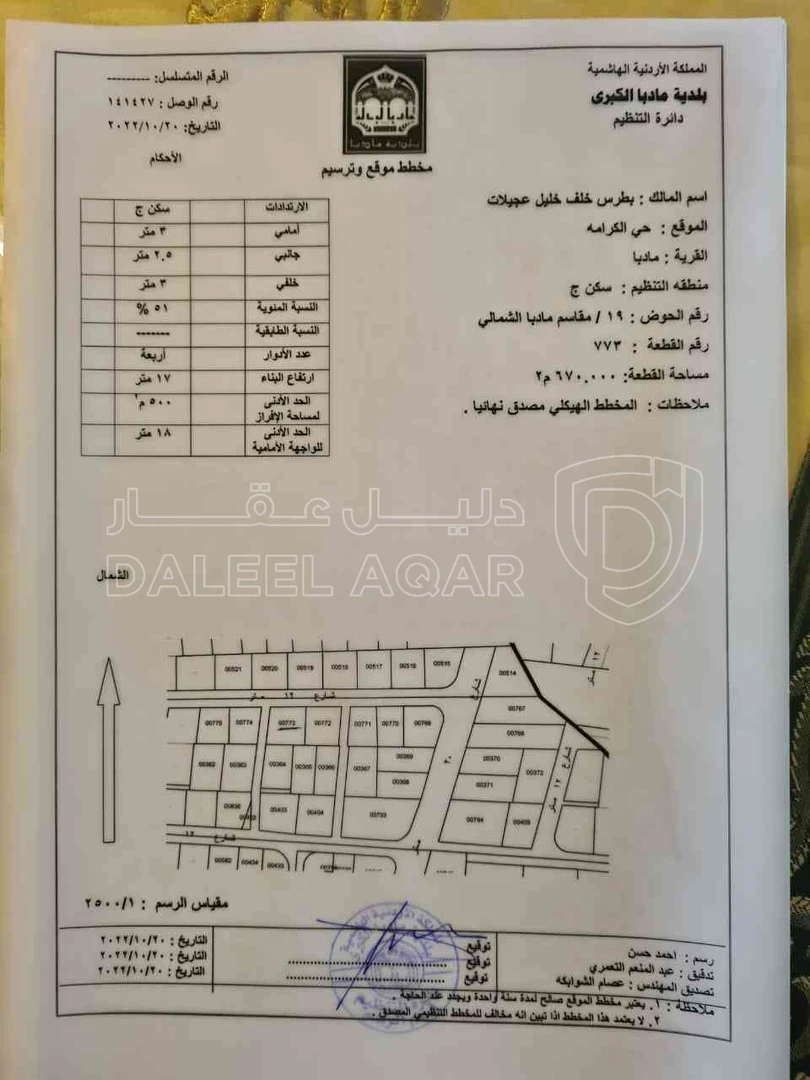 أرض في ارض سكنية مساحة 670 متر للبيع في مادبا - 29,000 دأ - صورة 1