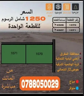 أرض في المفرق - البادية الشمالية  - 1,250 دأ - صورة 1