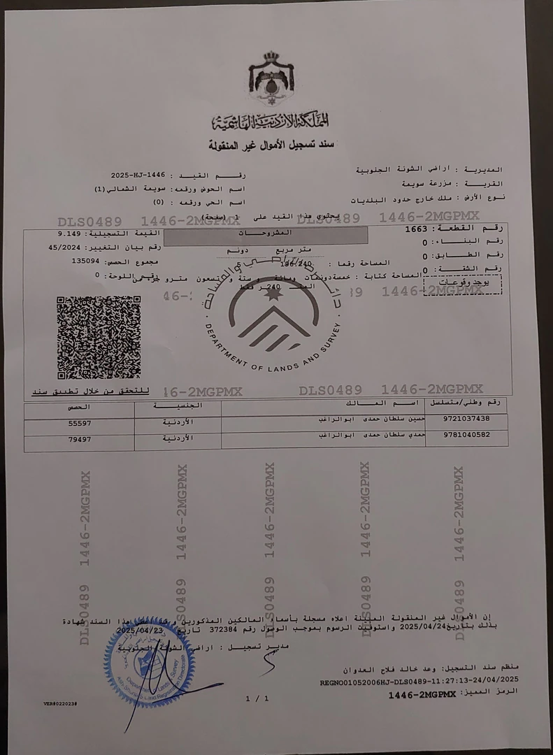 أرض في قطعة تجاري غرب الشارع الرئيسي للبحر الميت مباشرة - 320,000 دأ - صورة 1