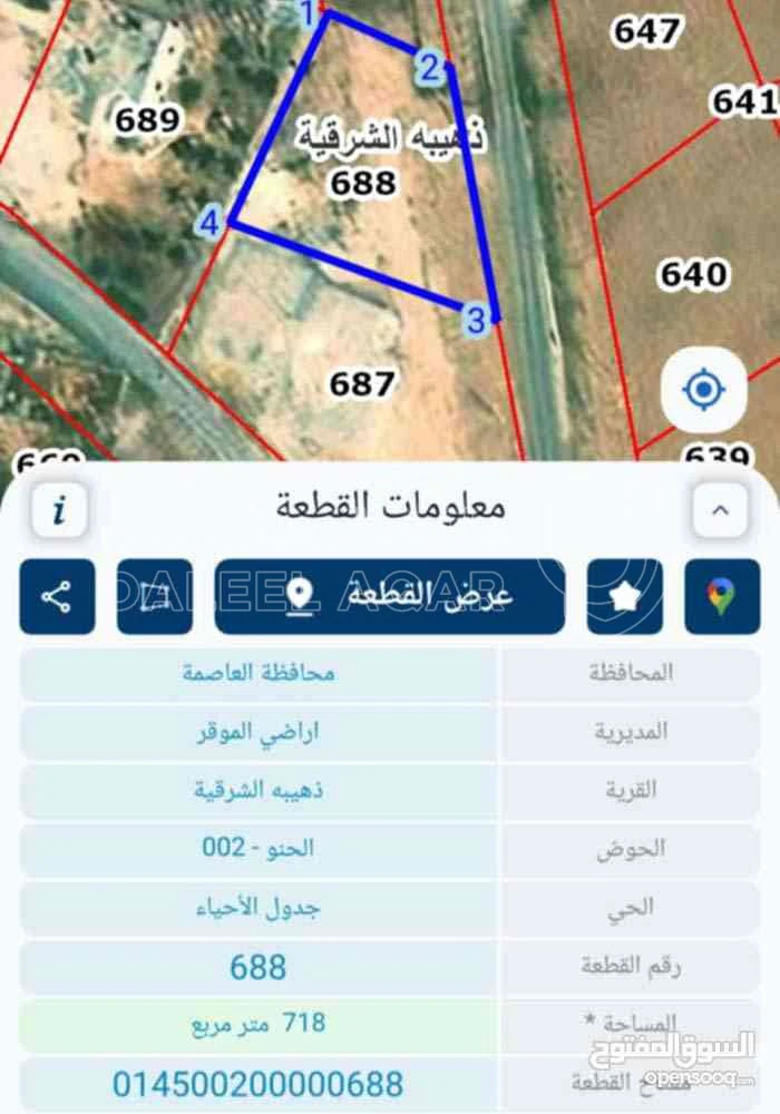 أرض في الذهبيه الشرقيه حوض الحنو مقابل الأكاديمية الأمير حسين للحمايه المدنيه  - 17,000 دأ - صورة 1