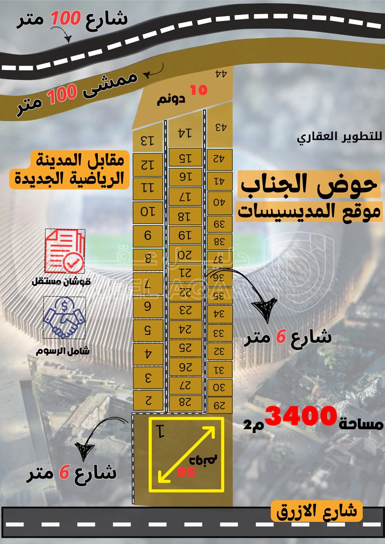 أرض في مقابل ستاد عمان الدولي الجديد . - 29,000 دأ - صورة 1