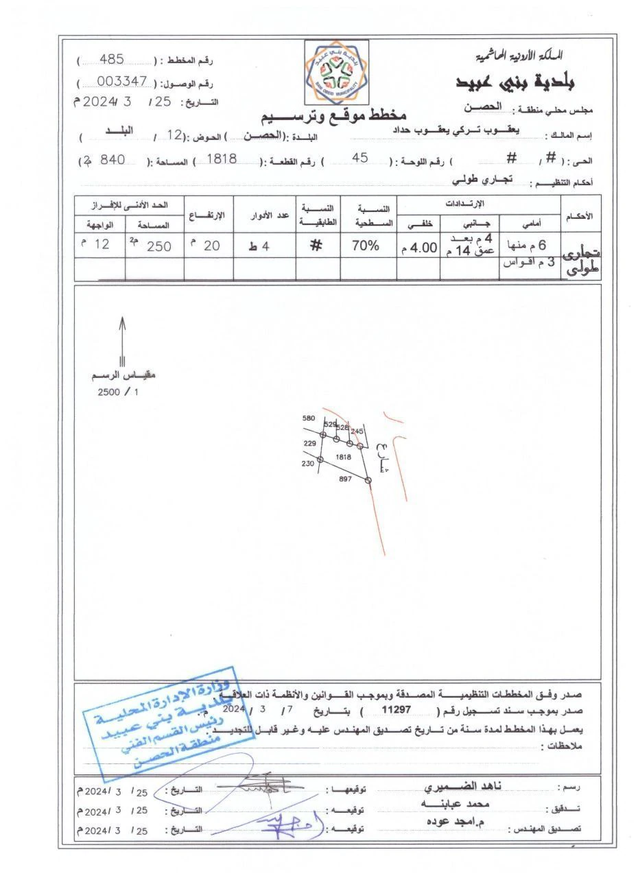 أرض في الحصن/ الشارع الرئيسي/ الاشارة الوسطى - 290,000 دأ - صورة 1