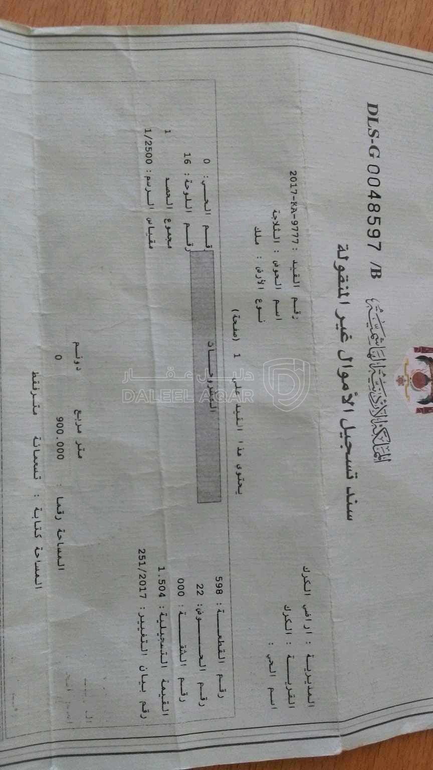 أرض في الكرك الثلاجه - 10,000 دأ - صورة 1