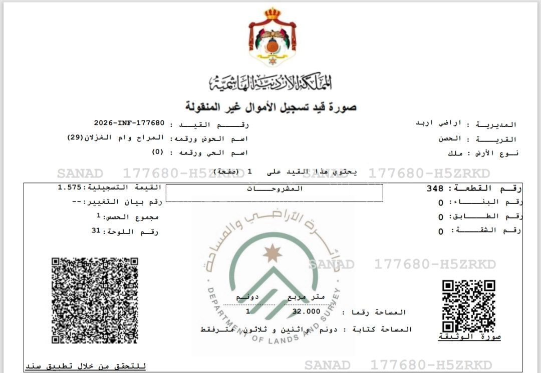 أرض في الحصن طريق كتم حوض المراح وأم الغزلان - 49,000 دأ - صورة 1