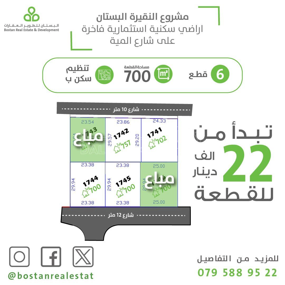 أرض في شارع المية النقيرة بالقرب من تقاطع سحاب - 22,000 دأ - صورة 1