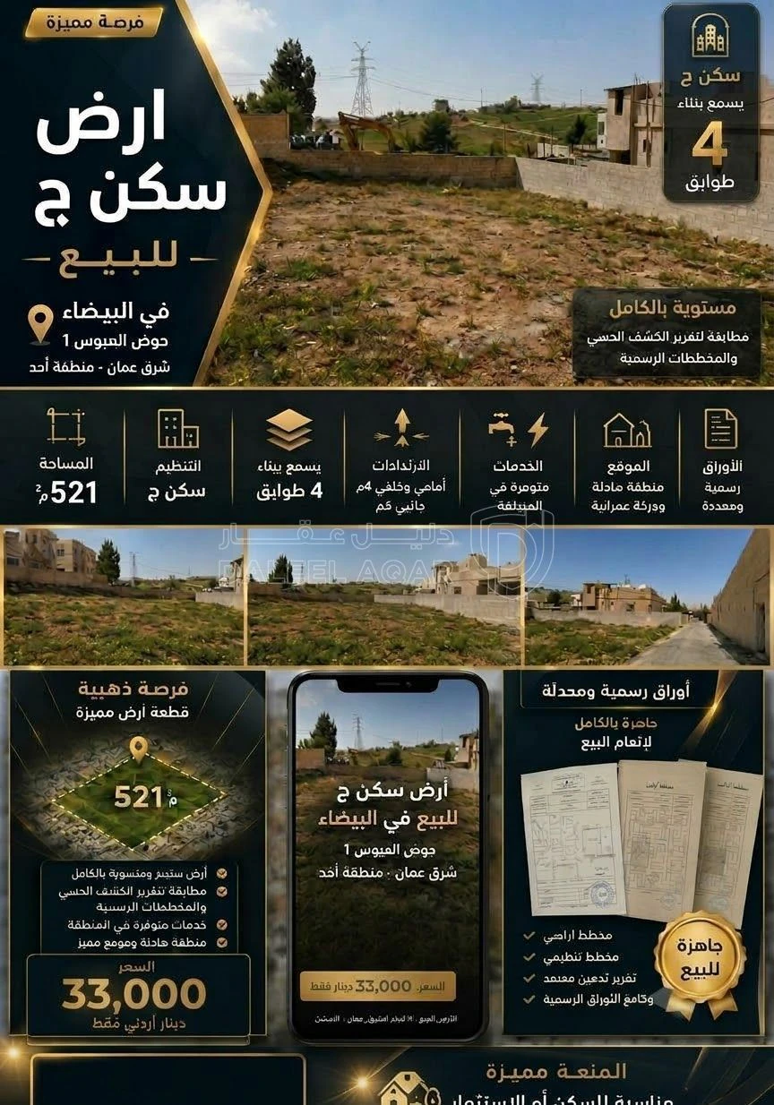 أرض في منطقة البيضاء أراضي شرق عمان / منطقة أحد - 33,000 دأ - صورة 3