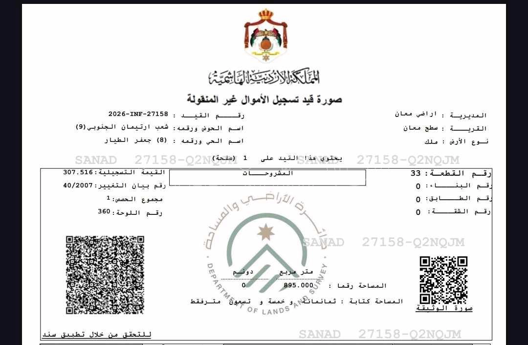 أرض في ارض قرب جسر معان - 6,000 دأ - صورة 1