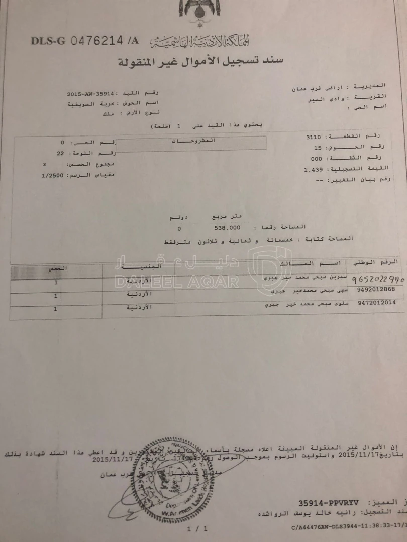 أرض في خربة الصويفية - 1,250,000 دأ - صورة 1