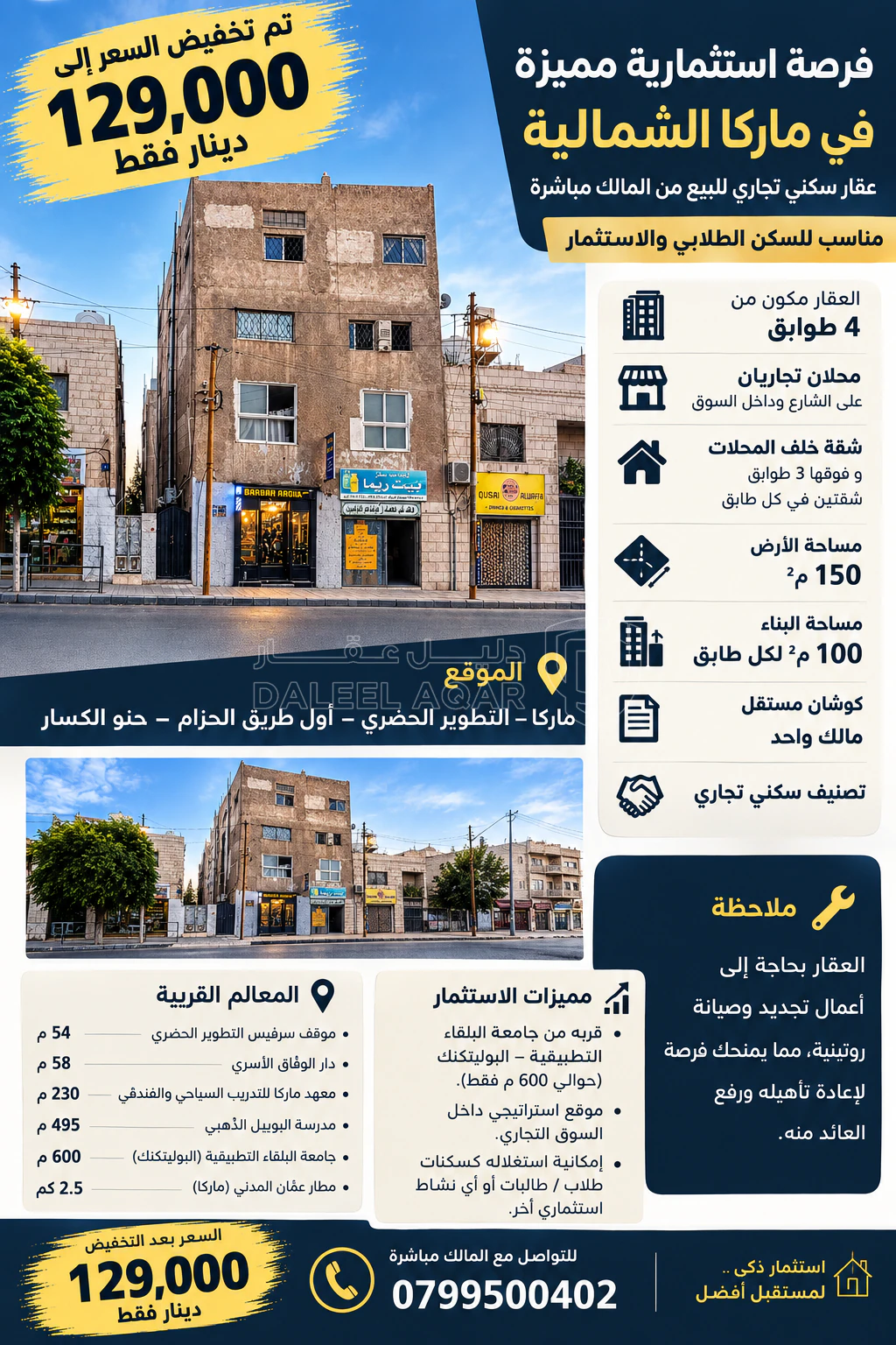 مبنى في لقطة عمارة تجاري سكني بموقع حيوي | 4 طوابق |  - 105,000 دأ - صورة 4