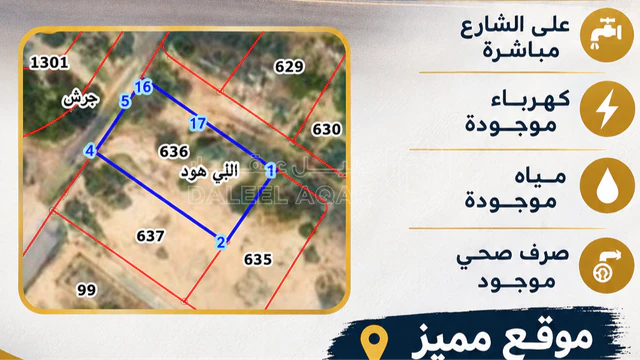 أرض - جرش .بجانب مدرسة الشهيد عبد الرزاق الدلابيح  - 35000 دأ