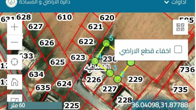 أرض - منطقة احد مقابل منزل جمال باشا الشوبكي  - 34000 دأ