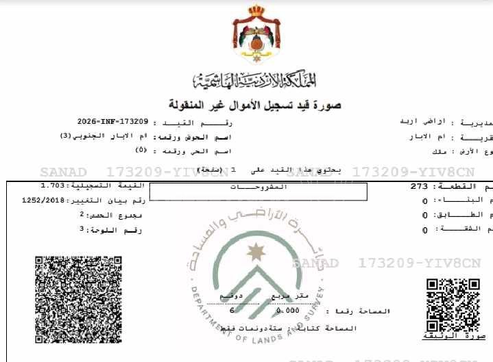 أرض في اربد بين إشارة السايبر وجسر نعيمة شرق الشارع 500م - 126,000 دأ - صورة 1