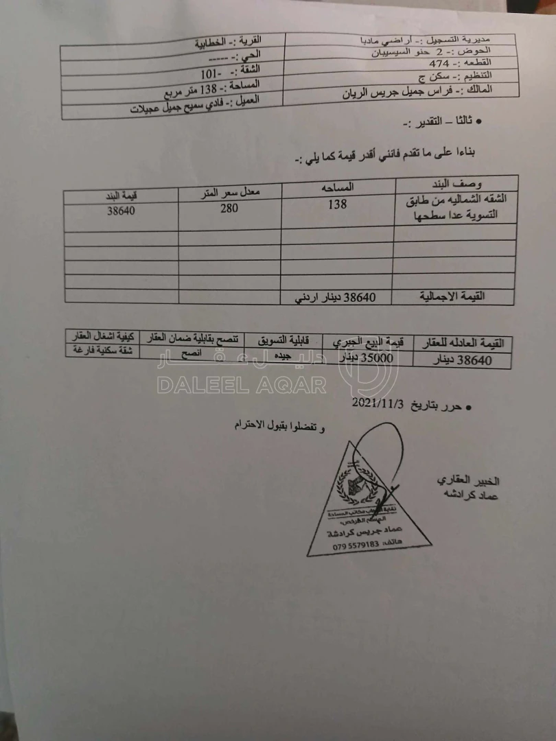 شقة في مادبا .... حنينا - 43,000 دأ - صورة 1