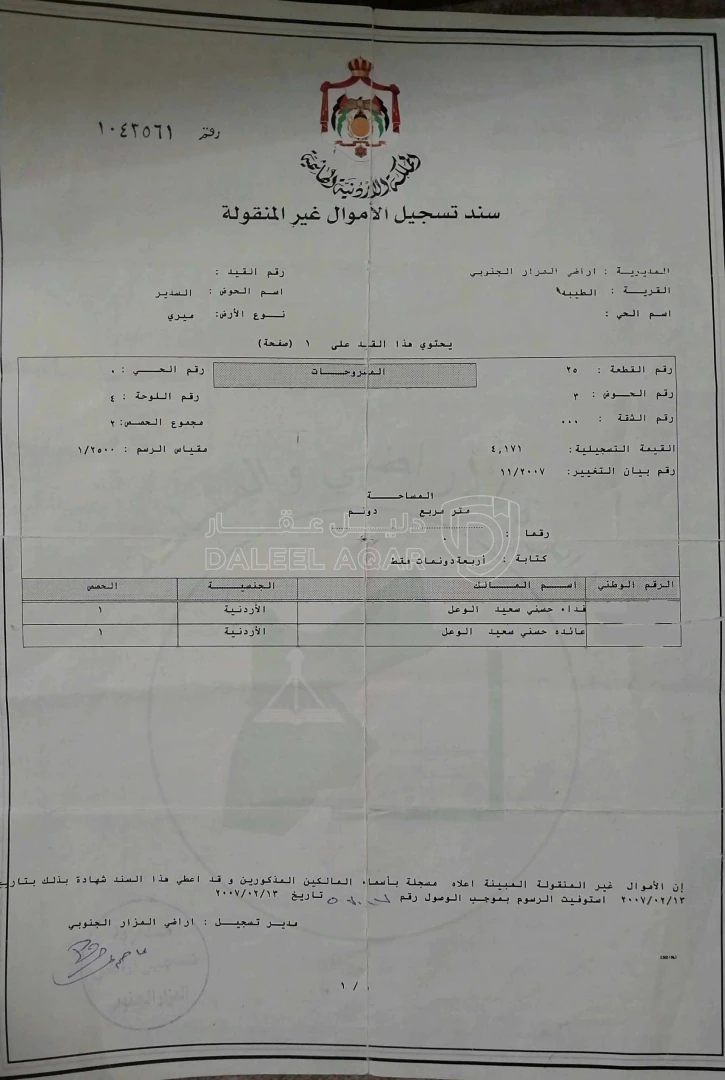 أرض في الكرك المزار الجنوبي الطيبة - 4,500 دأ - صورة 1