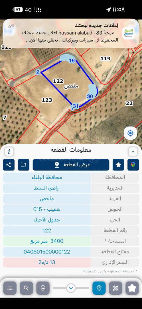 أرض في السلط ماحص حوض شعيب بالقرب من مقام النبي شعيب عليه - 90,000 دأ - صورة 1