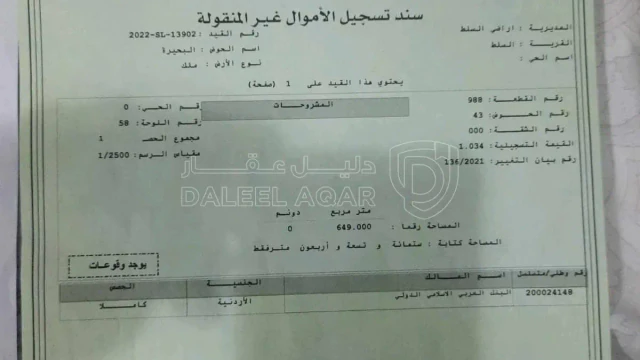 أرض - البحيرة قرب مسجد العطيات  - 42000 دأ