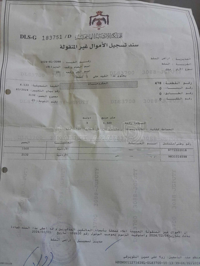 أرض في السلط زي حوض الديره 9 - 185,000 دأ - صورة 1