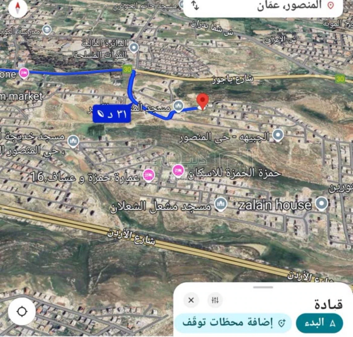 أرض في قطعة ارض حي المنصور ياجوز مميزه  - 265,000 دأ - صورة 1