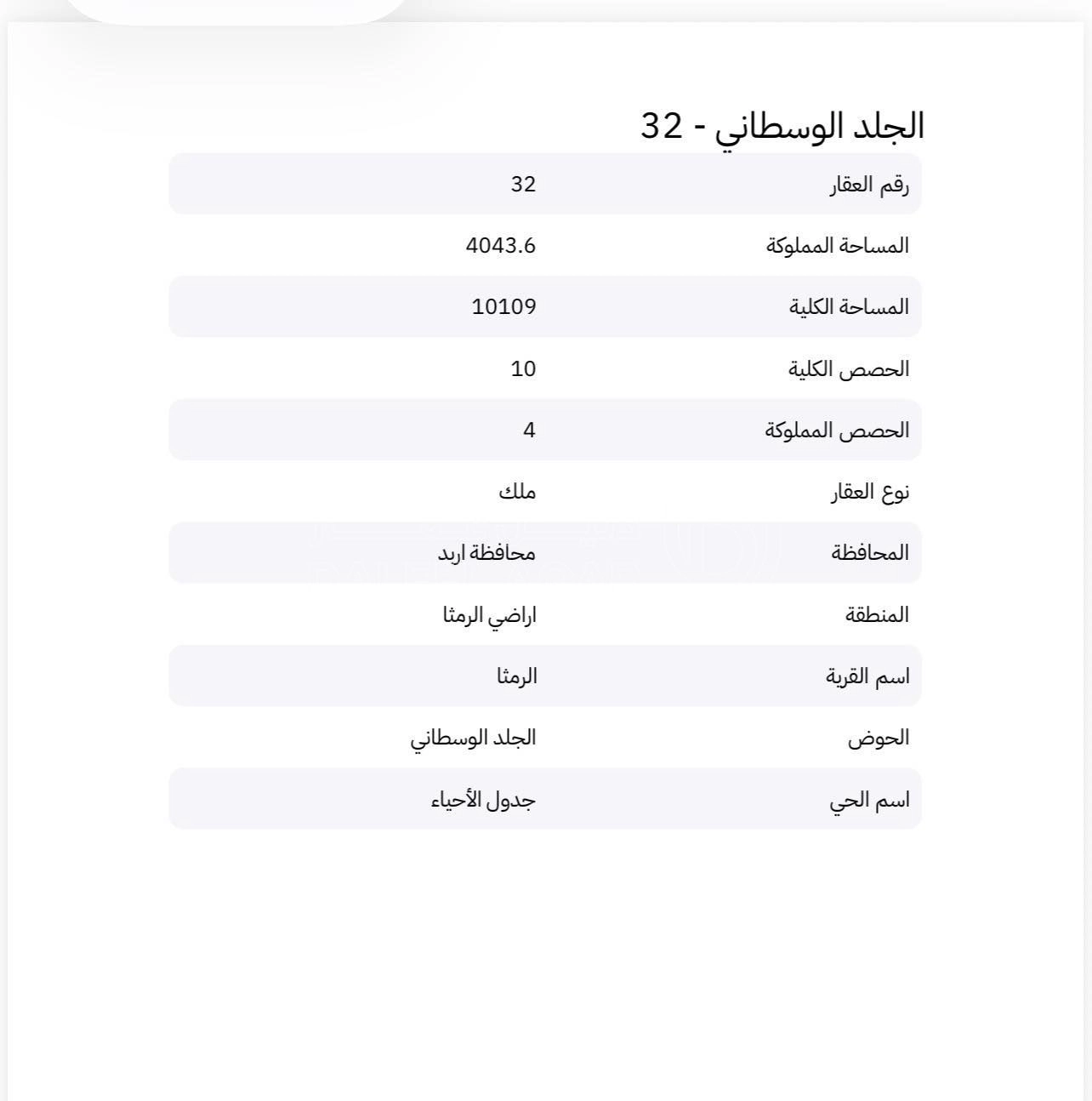 أرض في الرمثا، الجلد الوسطاني، جدول الاحيء - 32,344 دأ - صورة 1