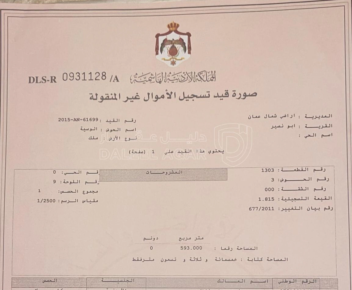 أرض في عمان ابو نصير حوض الوسية بالقرب من مسجد يوسف الوري - 90,000 دأ - صورة 1