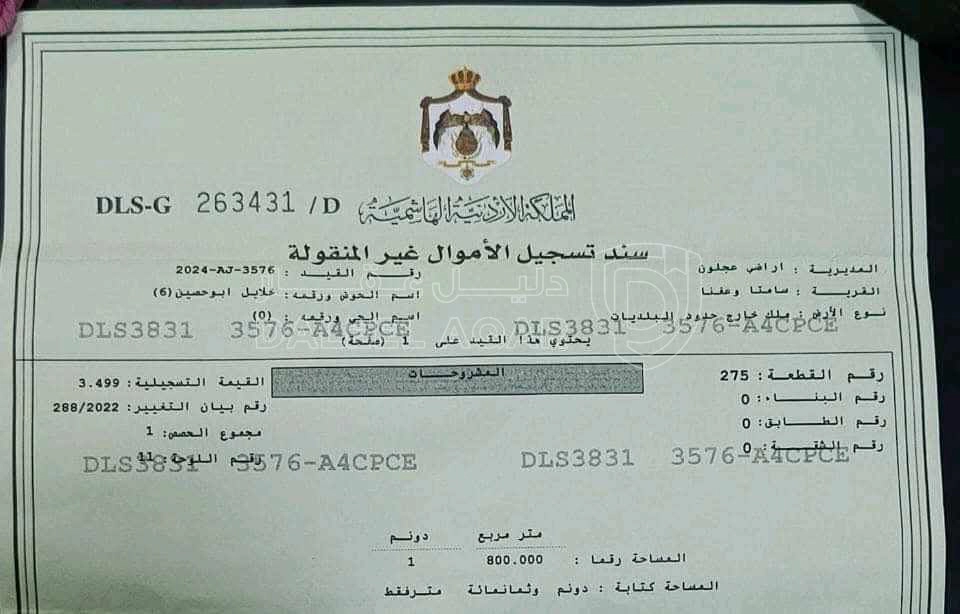 أرض في عجلون - سامتا - حوض خلايل ابو حصين - شرق جامعة عجل - 34,000 دأ - صورة 1