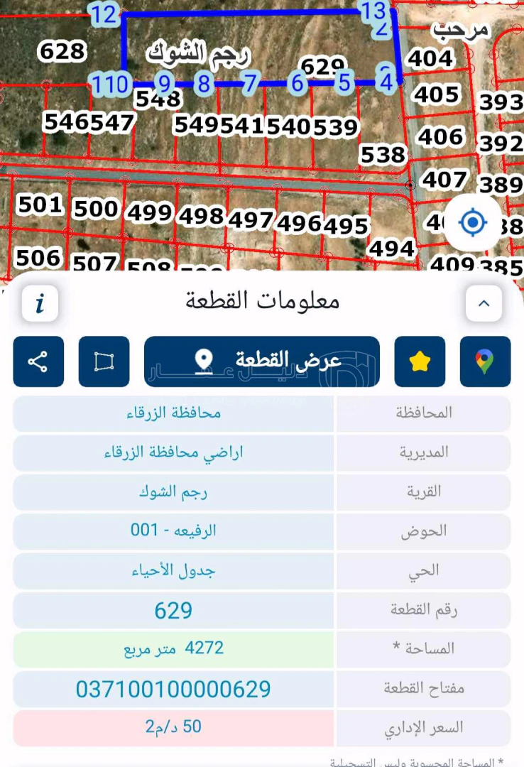 أرض في أرض مميزة للبيع في رجم الشوك  4 دونم و272م  - 192,240 دأ - صورة 1