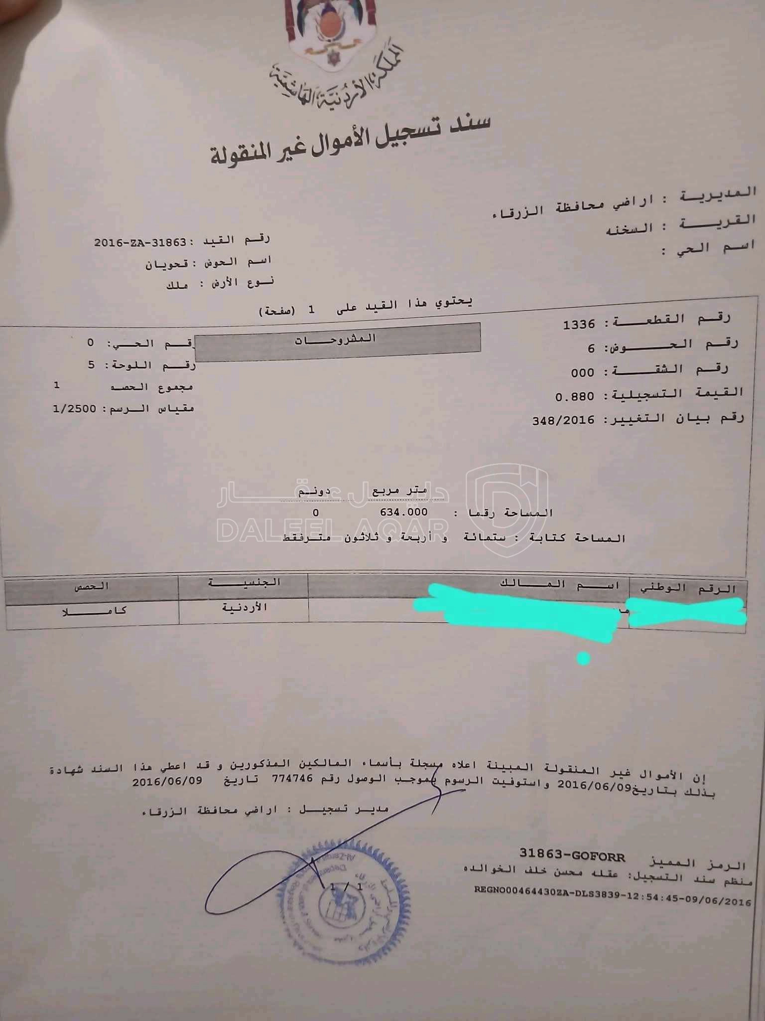 أرض في الزرقاء السخنه مقابل سوبر ماركت فريج  - 25,000 دأ - صورة 1