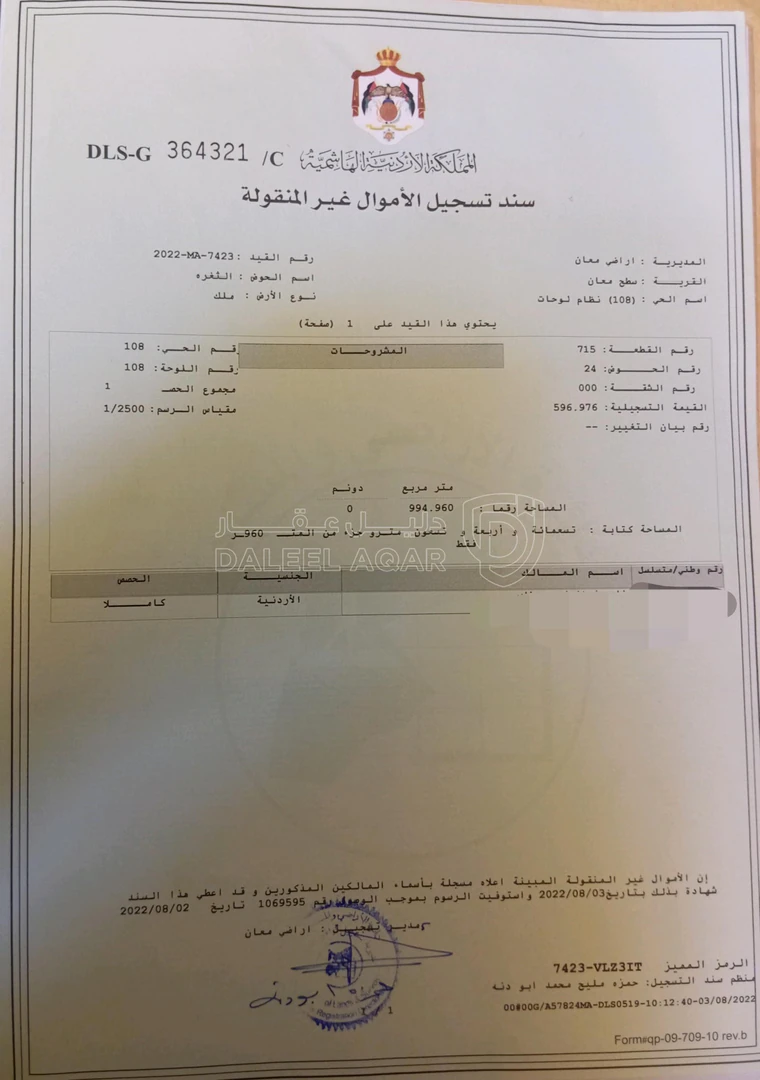 أرض في معان سطح معان بالقرب من الطريق الصحراوي - 20,000 دأ - صورة 1