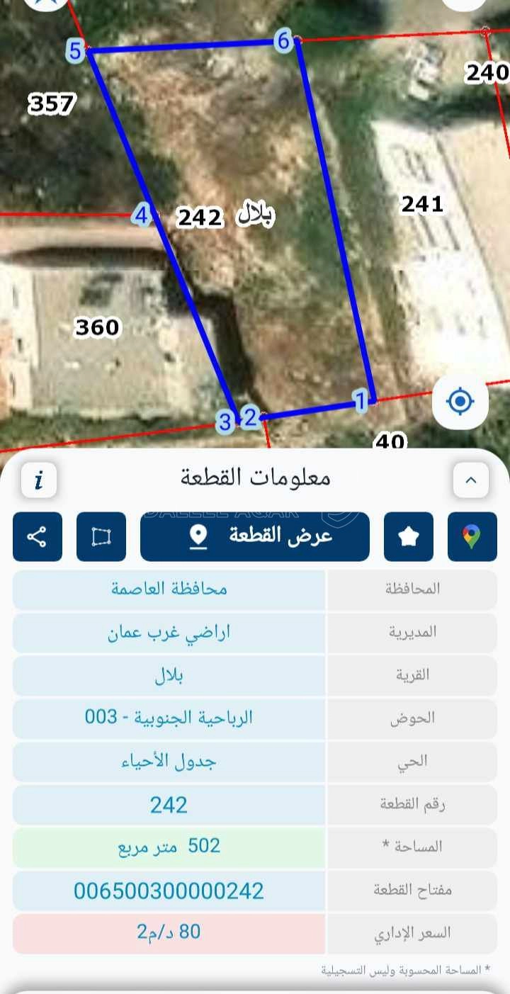 أرض في الرباحية الجنوبية بجانب مسجد ابن تيمية - 90,000 دأ - صورة 1