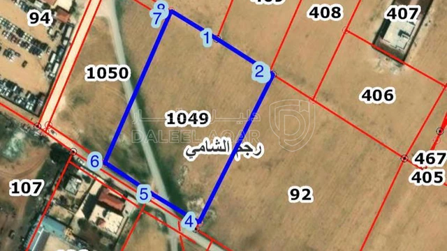 أرض - رجم الشامي بالقرب من طريق الخدمات شارع المية  - 350000 دأ