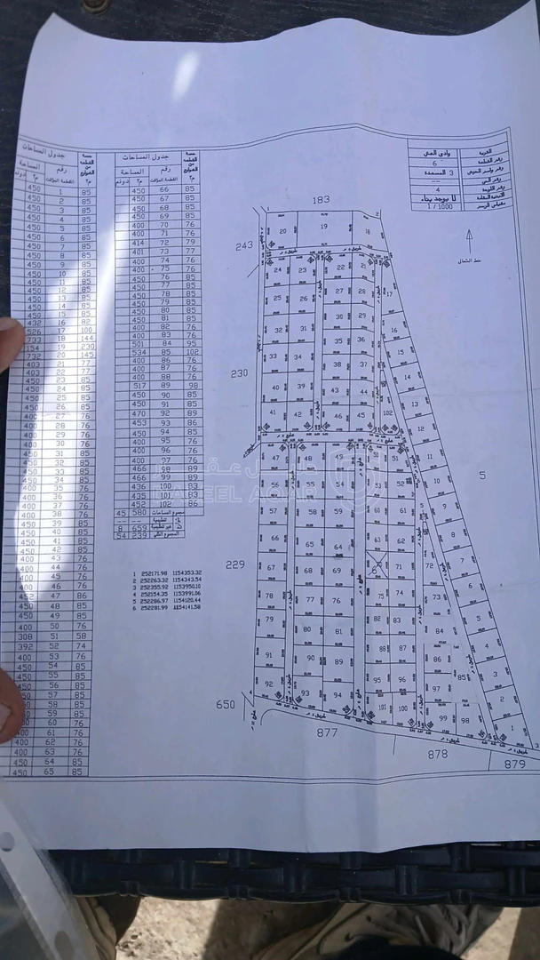 أرض في شارع الميه شارع عمان التنموي المسعده وادي العش  - 6,000 دأ - صورة 1