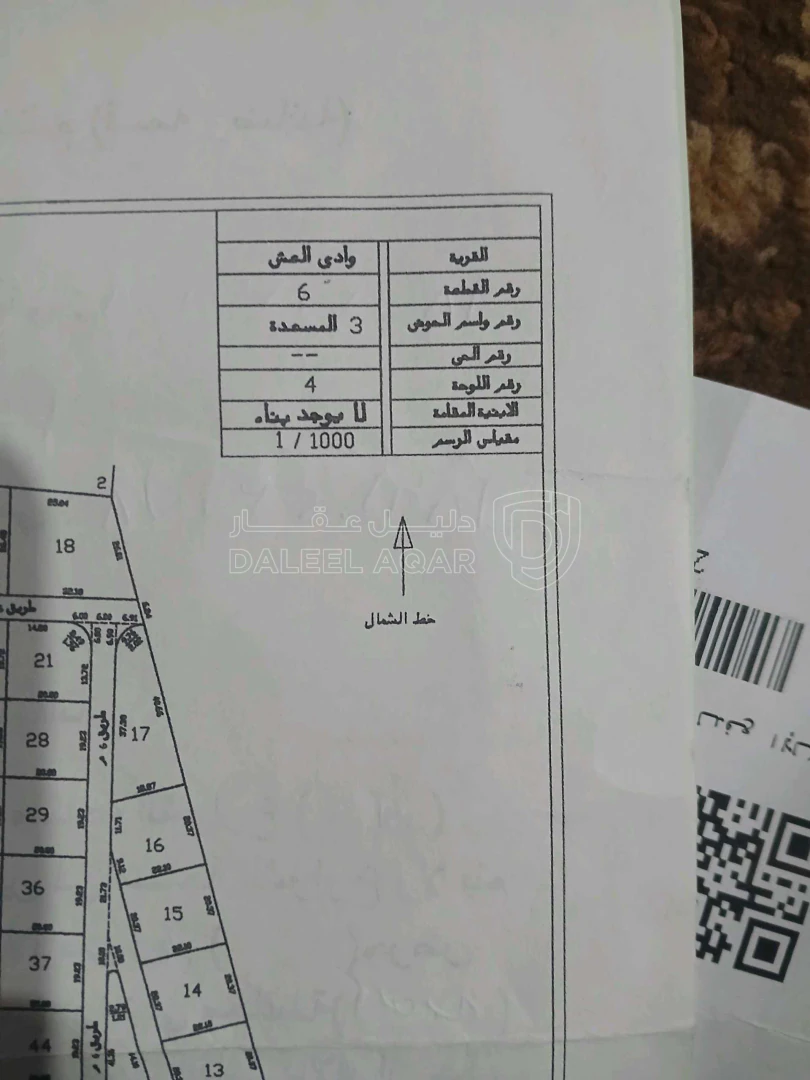 أرض في شارع الميه شارع عمان التنموي المسعده وادي العش  - 6,000 دأ - صورة 1