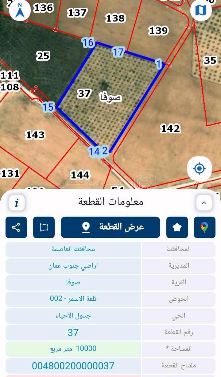 أرض في اراضي جنوب عمان قرية صوفا مشجره زيتون ٥٠٠ ومسيجه - 110,000 دأ - صورة 1