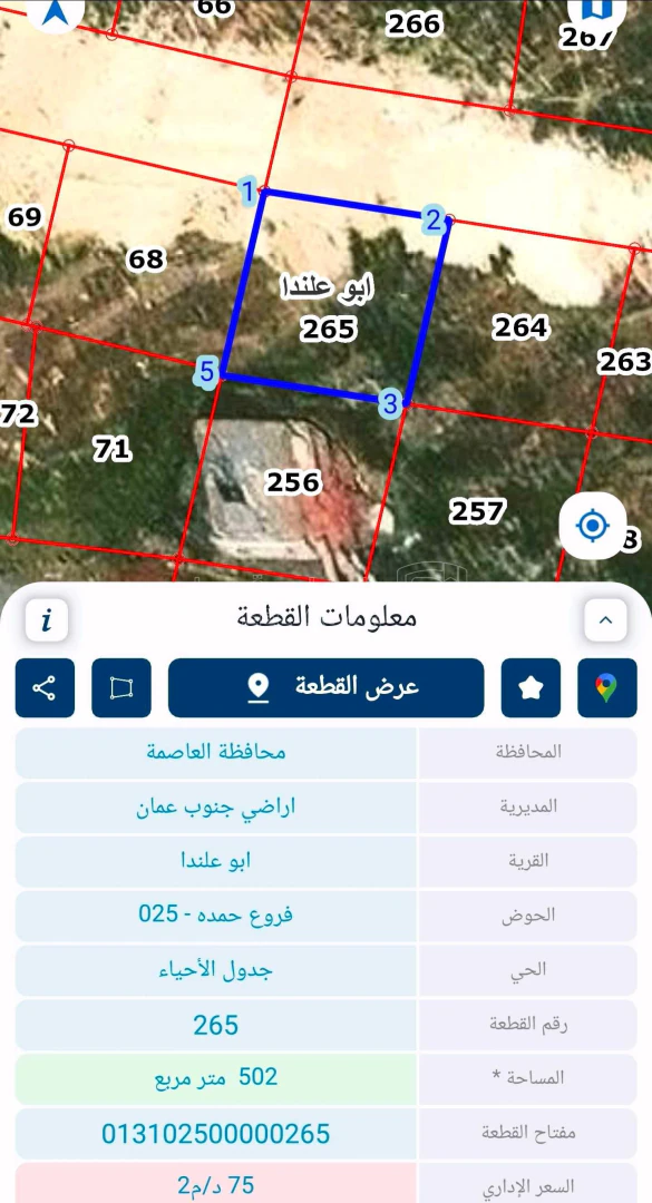 أرض في أرض مطلة مرتفعة في إسكان الكعرباء ابو علندا - 40,000 دأ - صورة 1