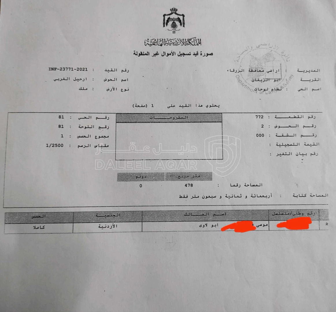 أرض في الزرقاء / ابو الزيغان / دوقره / بجانب مثلث دوقره  - 15,000 دأ - صورة 1
