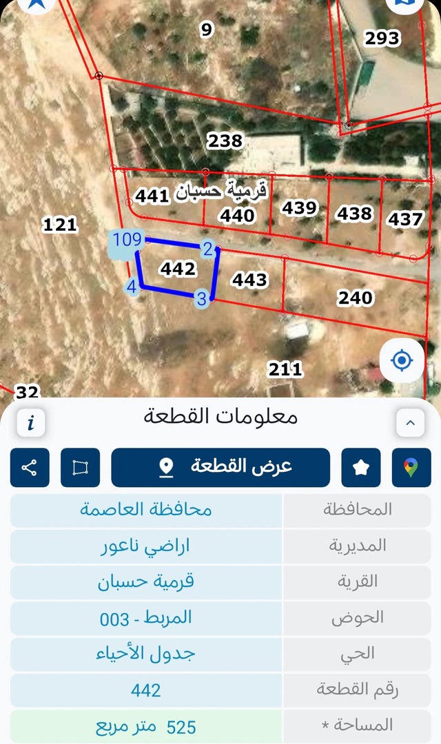 أرض في العاصمة-ناعور-قرمية حسبان-رقم القطعه 442 - 40,000 دأ - صورة 1