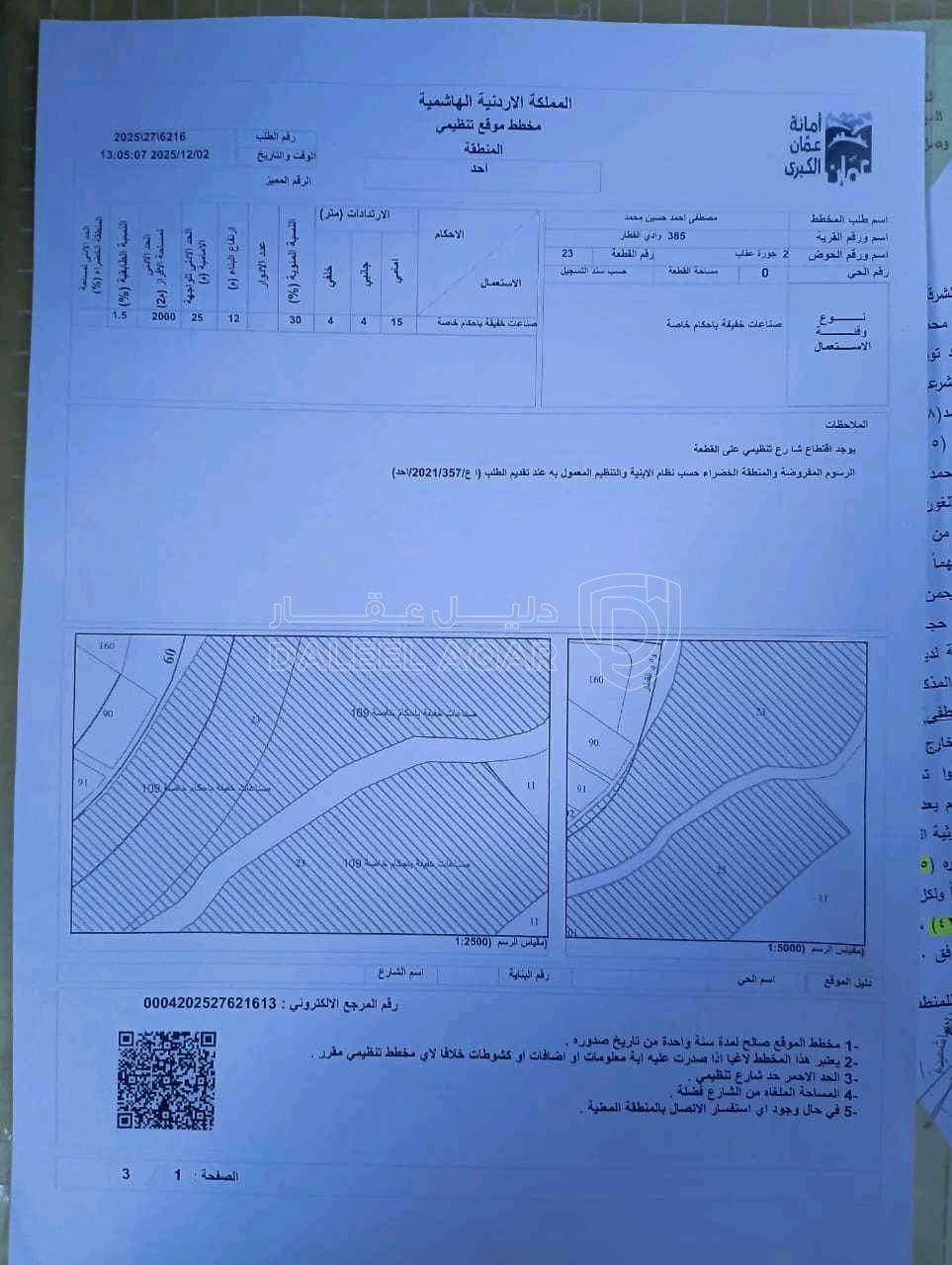 أرض في وادي القطار شاوع ال٦٠  - 125,000 دأ - صورة 1