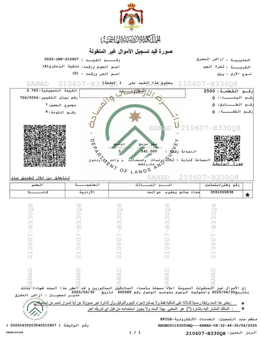 أرض في الخالدية/ منشية الزعتري  - 75,000 دأ - صورة 1